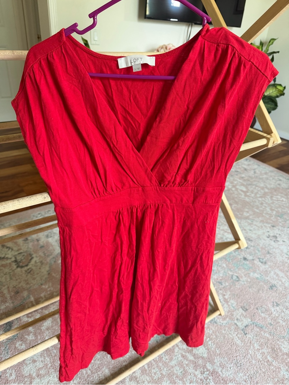 LOFT Women's Red V-Neck Sleeveless Dress